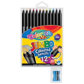 JUMBO round coloured pencils 17,5 cm 12 colours with sharpener  Colorino Kids 33107PTR