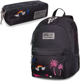 Set Coolpack Sparkling Badges Black - Hippie backpack and Hippie Edge pencil case
