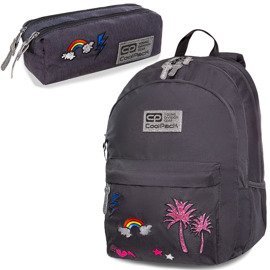 Set Coolpack Sparkling Badges Grey - Hippie backpack and Hippie Edge pencil case