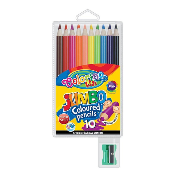  JUMBO round coloured pencils 17,5 cm 10 colours with sharpener  Colorino Kids 33091PTR