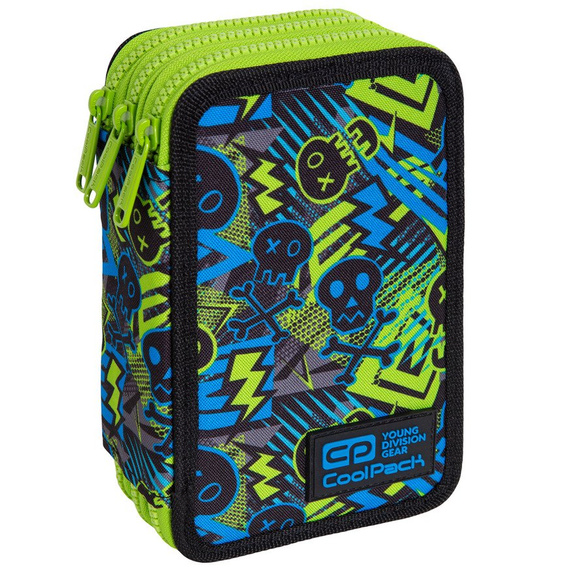 Piórnik szkolny potrójny z wyposażeniem CoolPack Jumper 3 XO Skull 77219CP C67194