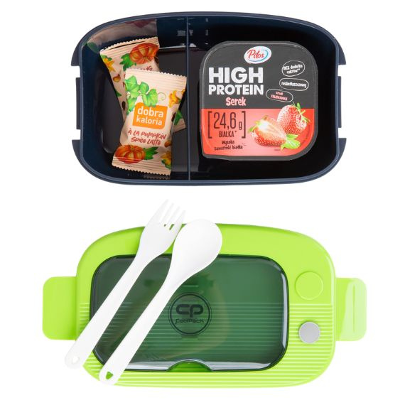 Śniadaniówka z przegródką i sztućcami Coolpack Mil Blue/Green Z31002