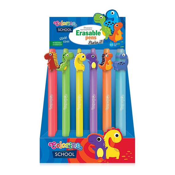 Długopis automatyczny wymazywalny Dinozaury czerwony Colorino School 29928PTR