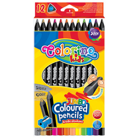 Kredki ołówkowe czarne drewno 17,5 Jumbo 12 kol. + temperówka Colorino Kids 55826PTR