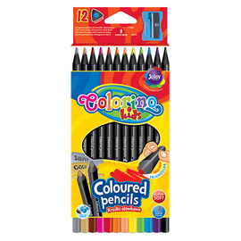 Kredki ołówkowe trójkątne czarne drewno 12 kol + temperówka Colorino Kids 55796PTR