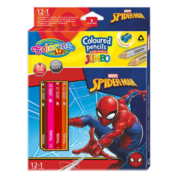 Kredki ołówkowe trójkątne 17,5 cm Jumbo 12 kol. Spiderman Colorino 91802PTR