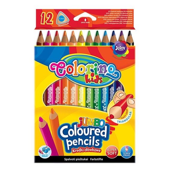 Kredki ołówkowe trójkątne 17,5 cm Jumbo 12 kolorów Colorino Kids 51859PTR
