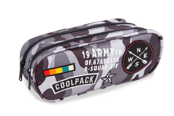 Piórnik szkolny dwukomorowy Coolpack Clever Camo Black Badges 23940CP A65111