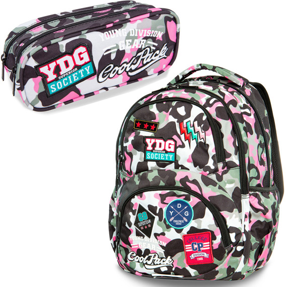 Zestaw Coolpack Camo Pink Badges - plecak Dart i piórnik Clever