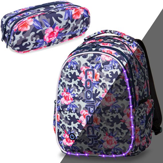 Zestaw Coolpack Camo Roses LED - plecak Joy L i piórnik Clever 