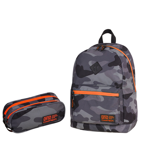 Zestaw szkolny Coolpack 2018 Camo Orange Neon - plecak Cross i piórnik Clever