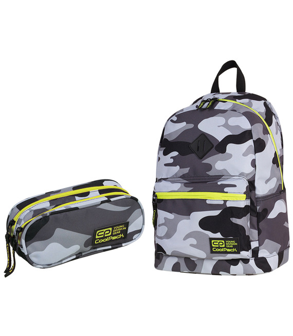 Zestaw szkolny Coolpack 2018 Camo Yellow Neon - plecak Cross i piórnik Clever