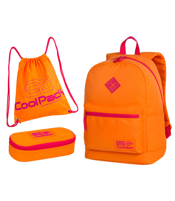 Zestaw szkolny Coolpack 2018 Neon Orange - plecak Cross, piórnik Campus i worek Sprint